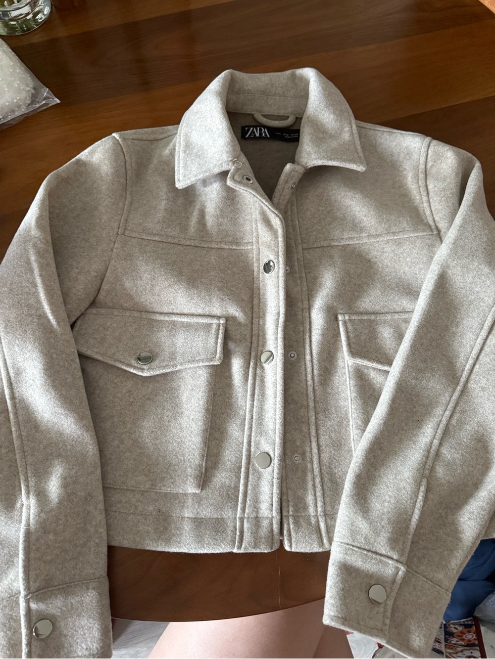 Zara Cream Wool-like Shirt Jacket